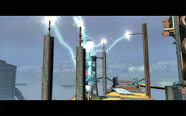 Zaczekaj aż pylon uaktywni się, zabijając lub ogłuszając (w zależności od podjętej wcześniej decyzji) okolicznych przeciwników - Uaktywnienie pylonu na dachu warsztatu | Misja 8 - The Loyalists | Dishonored - Dishonored - poradnik do gry