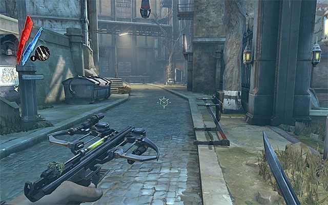 Nie kieruj się w stronę mostu, bo poza płączącymi (weepers) odnalazłbyś tam jedynie złoto i żywność - Ominięcie pierwszej wieży strażniczej | Misja 3 - House of Pleasure | Dishonored - Dishonored - poradnik do gry