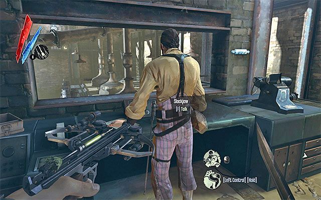 Wybierz dowolne drzwi prowadzące na zewnątrz budynku i ponownie wybierz się do lokacji [Destylarnia whiskey w Dunwall - Dunwall Whiskey Distillery] - Odnalezienie Crowleya w mieszkaniu Galvaniego | Misja 3 - House of Pleasure - Dishonored - poradnik do gry