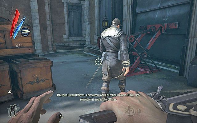 Okolice wieży strażniczej patrolowane są przez trzech lub czterech wartowników i ich eliminacja może ci przysporzyć trochę problemów, albowiem ich ścieżki często przecinają się - Ominięcie drugiej wieży strażniczej | Misja 3 - House of Pleasure | Dishonored - Dishonored - poradnik do gry