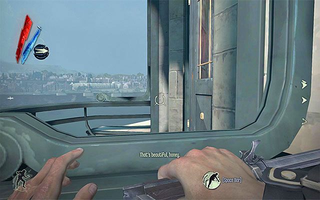 Lepszym sposobem na dopadnięcie danego bliźniaka jest przedostanie się na balkonik zlokalizowany na tyłach jego pokoju - Wybranie sposobu eliminacji bliźniaków Pendleton | Misja 3 - House of Pleasure - Dishonored - poradnik do gry