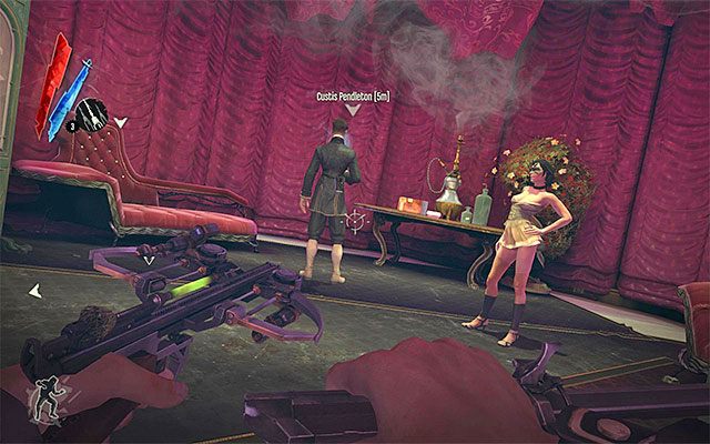 Niezależnie od tego w jakich okolicznościach atakowany jest dany bliźniak musisz mieć na uwadze to, że zawsze towarzyszy mu kurtyzana - Wybranie sposobu eliminacji bliźniaków Pendleton | Misja 3 - House of Pleasure - Dishonored - poradnik do gry