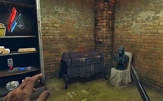 We właściwej piwnicy do odnalezienia są złoto oraz eliksir zdrowia Sokolova, przy czym uważaj na szczury, przez które możesz zostać nagle zaatakowany - Zbadanie parteru i piwnicy posiadłości Boyleów | Misja 5 - Lady Boyles Last Party - Dishonored - poradnik do gry