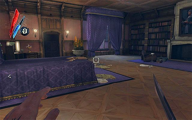 Sypialnia Lydii Boyle (powyższy screen) znajduje się nad foyer - Zbadanie pierwszego piętra posiadłości Boyleów | Misja 5 - Lady Boyles Last Party - Dishonored - poradnik do gry