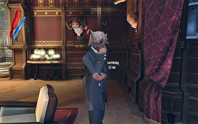 Pozostań na parterze i odszukaj Lorda Brisbyego, który poprosi Cię o audiencję (powyższy screen) - Zidentyfikowanie celu misji | Misja 5 - Lady Boyles Last Party | Dishonored - Dishonored - poradnik do gry
