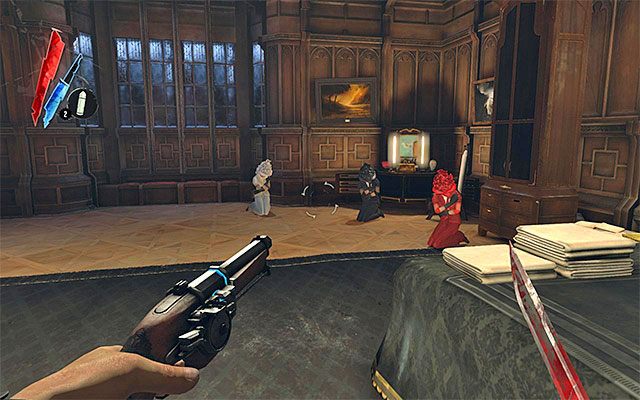 Uwaga - Jeżeli Twoje agresywne działania wywołały panikę w posiadłości, to bardzo prawdopodobne jest to, że wszystkie siostry Boyle uciekną na piętro - Wybranie sposobu eliminacji Lady Boyle | Misja 5 - Lady Boyles Last Party - Dishonored - poradnik do gry