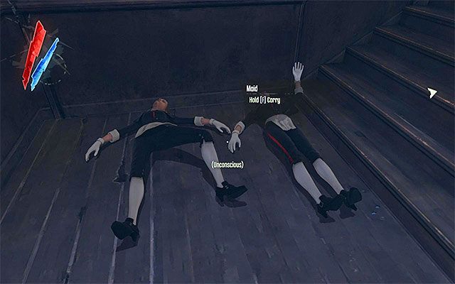 Jeżeli Lady Boyle została jedynie ogłuszona, to musisz albo pozbyć się wszystkich obecnych tu osób (powyższy screen) albo skorzystać z odpowiednich mocy - Spotkanie się z Samuelem przy jego łodzi | Misja 5 - Lady Boyles Last Party - Dishonored - poradnik do gry