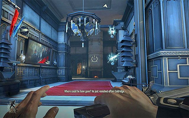 Na lewo od głównych schodów, dzięki którym dociera się na pierwsze piętro znajduje się niewielkie pomieszczenie magazynowe z eliksirem zdrowia Sokolova - Eksploracja pierwszego piętra wieży Dunwall | Misja 6 - Return to the Tower - Dishonored - poradnik do gry