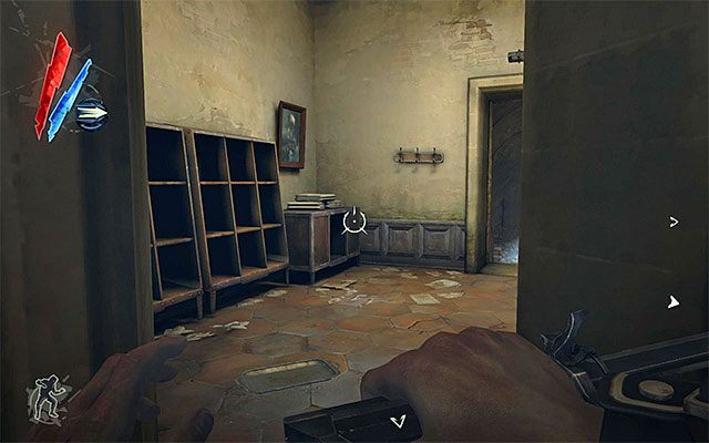 Wschodnie korytarze zaprowadzą Cię do północno-wschodniego narożnika pierwszego piętra i odnajdziesz tu schody prowadzące do lokacji [Komnata Oprawcy - Torturers Chambers] (powyższy screen), czyli do siedziby powiązanego z pobocznym zadaniem Oprawcy (Torturer) - Eksploracja pierwszego piętra wieży Dunwall | Misja 6 - Return to the Tower - Dishonored - poradnik do gry