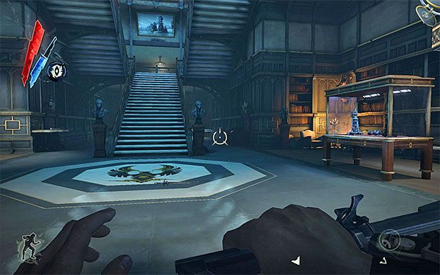 Na drugie piętro wieży Dunwall najprościej możesz dotrzeć wybierając schody, przy których wcześniej zatrzymał się Generał Tobias (powyższy screen) - Eksploracja pierwszego piętra wieży Dunwall | Misja 6 - Return to the Tower - Dishonored - poradnik do gry