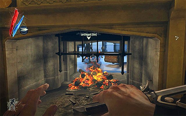 Ostatni z sugerowanych wariantów zakłada przedostanie się do pomieszczeń zlokalizowanych na zachód od komnat Lorda Regenta, tak by dotrzeć do pokazanego na powyższym screenie kominka - Przedostanie się do komnat Lorda Regenta | Misja 6 - Return to the Tower - Dishonored - poradnik do gry