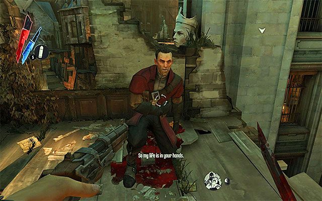 Nie polecam wyprowadzać bezpośredniego ataku, albowiem Daudowi towarzyszy inny zabójca, a on sam jest odporny na działanie większości Twoich mocy i broni - Wybranie sposobu eliminacji Dauda | Misja 7 - The Flooded District | Dishonored - Dishonored - poradnik do gry