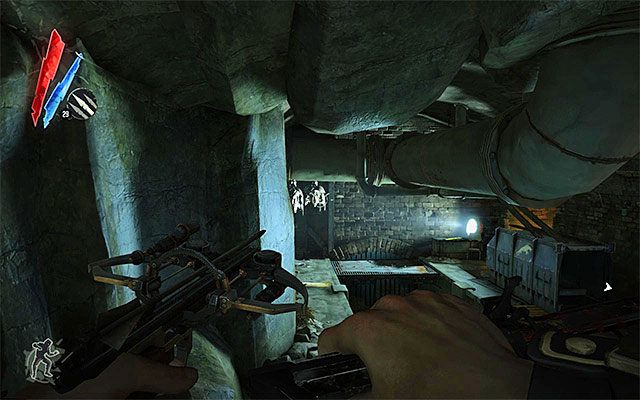 Po kilku chwilach dotrzesz do obozowiska, które w zależności od aktualnego poziomu chaosu będzie zamieszkiwane przez przyjaźnie nastawionych cywilów lub okupowane przez płaczących (weepers) - Eksploracja drugiej części kanałów | Misja 7 - The Flooded District | Dishonored - Dishonored - poradnik do gry