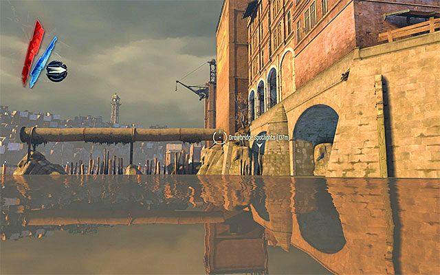 Mniej oczywisty sposób ominięcia posterunku to podpłynięcie do pokazanego na powyższym screenie balkoniku - Ominięcie pierwszego posterunku | Misja 4 - The Royal Physician | Dishonored - Dishonored - poradnik do gry