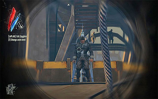 Jak już wcześniej wspomniałem, w dalszej części mostu zwodzonego znajduje się drugi pylon - Przedostanie się na drugą stronę mostu zwodzonego | Misja 4 - The Royal Physician - Dishonored - poradnik do gry