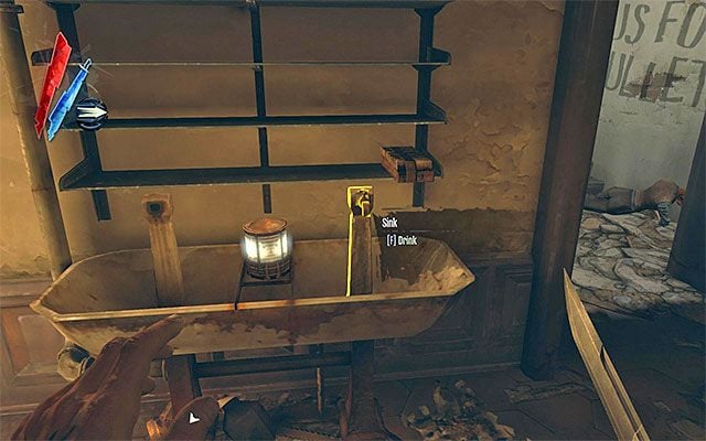 Powróć na dół i wejdź do budynku zlokalizowanego na lewo od miejsca startu, czyli do tego, do którego powróciły uratowane niedawno osoby - Zbadanie okolic domu Sokolova | Misja 4 - The Royal Physician | Dishonored - Dishonored - poradnik do gry