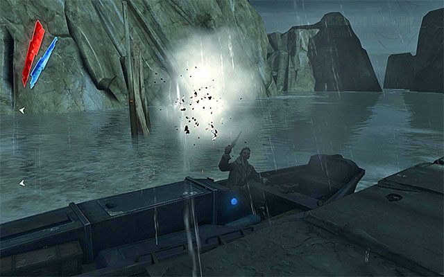 Jeżeli współczynnik chaosu jest z kolei na wysokim poziomie, to Samuel nie będzie żywił do Ciebie sympatii i zaalarmuje pobliskich wartowników o Twoim przybyciu oddając strzał w powietrze z pistoletu - Dotarcie w okolice fortu | Misja 9 - The Light at the End | Dishonored - Dishonored - poradnik do gry