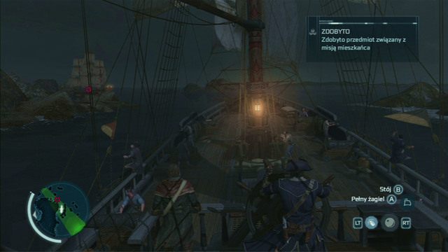 Na początku zadania cały czas płyń za wskazanym okrętem, trzymając się wybrzeża po lewej - W środku nocy | Zlecenia kaperskie w Assassins Creed 3 Remastered - Assassins Creed 3 - poradnik do gry