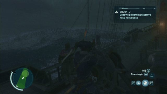 Po rozpoczęciu misji uniknij fali zalewającej okręt, a następnie udaj się do zaznaczonego na zielono okręgu - Niespokojne wody | Zlecenia kaperskie w Assassins Creed 3 Remastered - Assassins Creed 3 - poradnik do gry