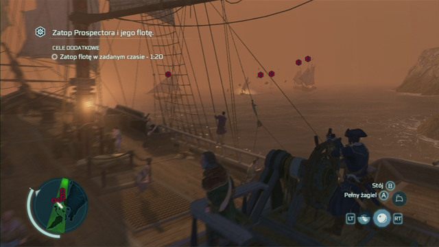 Gdy ostatni przeciwnik zatonie, przepłyń między skałami we wskazane miejsce - Atak na Prospectora | Zlecenia kaperskie w Assassins Creed 3 Remastered - Assassins Creed 3 - poradnik do gry