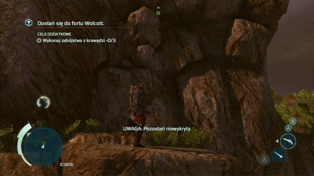Gdy znajdziesz się na miejscu, przesuwaj się po skałach w prawo i wdrap na szczyt wieży - Fort Wolcott (lokacja morska) | Skarb kapitana Kidda | Assassins Creed 3 - Assassins Creed 3 - poradnik do gry