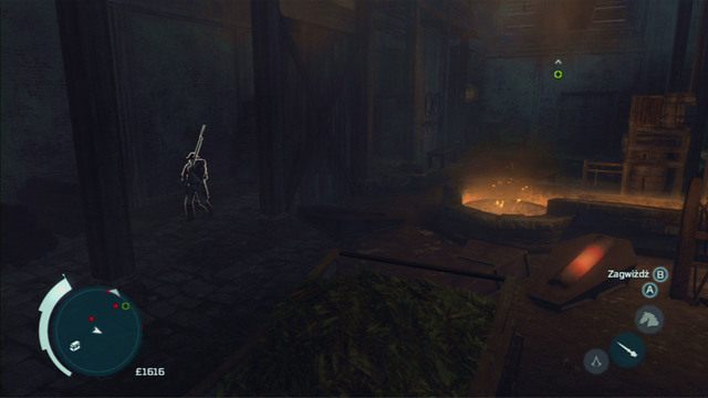 Stojąc pod dachem poczekaj, aż wrogowie się odwrócą i zeskocz szybko na stertę siana - Fort Wolcott (lokacja morska) | Skarb kapitana Kidda | Assassins Creed 3 - Assassins Creed 3 - poradnik do gry