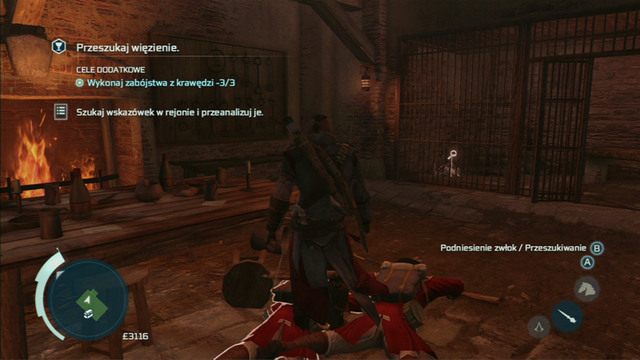 Po oczyszczeniu pomieszczenia, zbadaj wskazówki umieszczone w celi z prawej - Fort Wolcott (lokacja morska) | Skarb kapitana Kidda | Assassins Creed 3 - Assassins Creed 3 - poradnik do gry