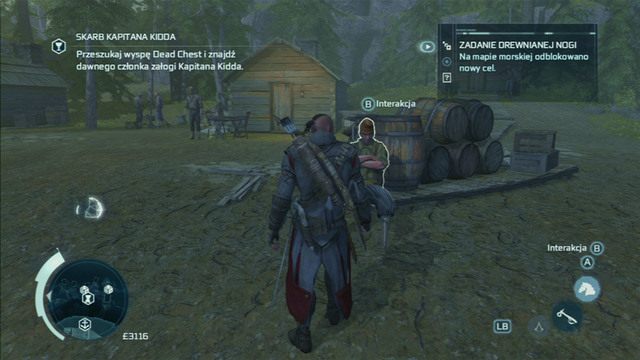 To zadanie stanie się dostępne po odnalezieniu sześciu skarbów Drewnianej Nogi i przyniesieniu ich czekającemu w porcie mężczyźnie - Skarb w umrzyka skrzynie (lokacja morska) | Skarb kapitana Kidda - Assassins Creed 3 - poradnik do gry