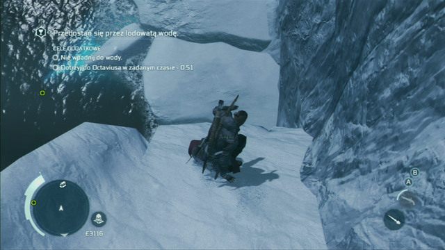 Gdy dotrzesz na miejsce, zjedź ze śnieżnego wzniesienia i przeskakując po lodowych krach przedostań się jak najszybciej do opuszczonego wraku - Okręt widmo (lokacja morska) | Skarb kapitana Kidda | Assassins Creed 3 - Assassins Creed 3 - poradnik do gry