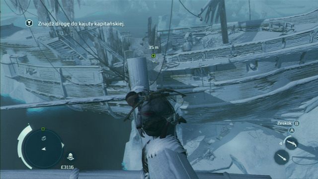 Z najwyższej z nich przeskocz do wraku, a następnie zejdź poziom niżej - Okręt widmo (lokacja morska) | Skarb kapitana Kidda | Assassins Creed 3 - Assassins Creed 3 - poradnik do gry