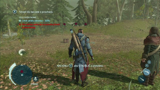 Po śmierci ostatniego napastnika, zbadaj wskazane miejsce, a następnie wysadź za pomocą pistoletu postawione na skale beczki - Oak Island (lokacja morska) | Skarb kapitana Kidda | Assassins Creed 3 - Assassins Creed 3 - poradnik do gry