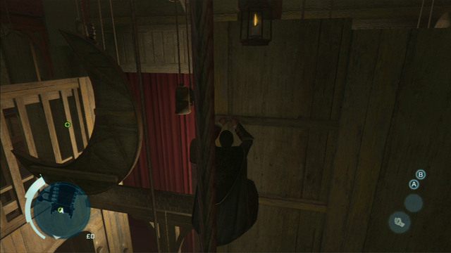 Stamtąd doskocz do drewnianego księżyca i przedostań się na lewy kraniec sceny - Sekwencja 1 - Zabójcze przedstawienie | Solucja Assassins Creed 3 - Assassins Creed 3 - poradnik do gry