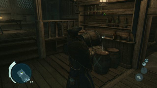 We wskazanym miejscu musisz użyć Wzroku Orła i zbadać świecącą się z prawej beczkę - Sekwencja 1 - Podróż do nowego świata | Solucja Assassins Creed 3 - Assassins Creed 3 - poradnik do gry