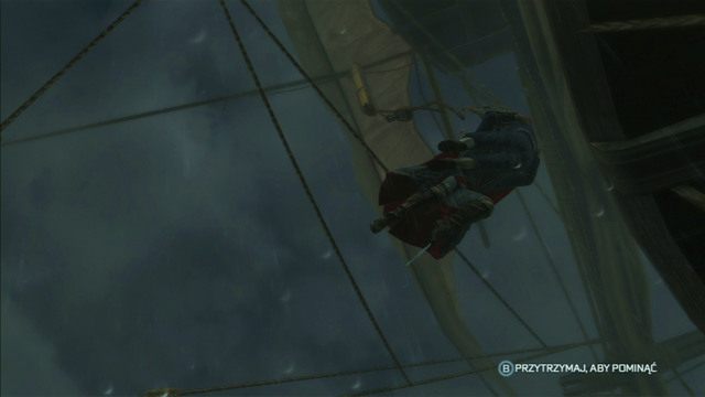 Chwilę później zobaczysz Jamesa wiszącego resztkami sił nad pokładem - Sekwencja 1 - Podróż do nowego świata | Solucja Assassins Creed 3 - Assassins Creed 3 - poradnik do gry