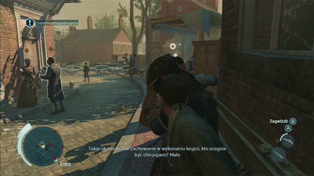 Podczas podsłuchiwania nie możesz zostać zauważony przez cywilów - Sekwencja 2 - Chirurg | Solucja Assassins Creed 3 - Assassins Creed 3 - poradnik do gry