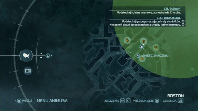 Pierwsze cztery pary mężczyzn zostaną oznaczone pomarańczowymi punktami, ale po podsłuchaniu jednej z nich, pozostałe znikną - Sekwencja 2 - Chirurg | Solucja Assassins Creed 3 - Assassins Creed 3 - poradnik do gry