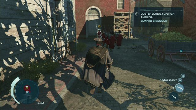 Musisz teraz podążać za pilnującym go patrolem, uważając, żeby nie dać się zauważyć i nie stracić celu z widoku na więcej niż 15 sekund - Sekwencja 2 - Żołnierz | Solucja Assassins Creed 3 - Assassins Creed 3 - poradnik do gry