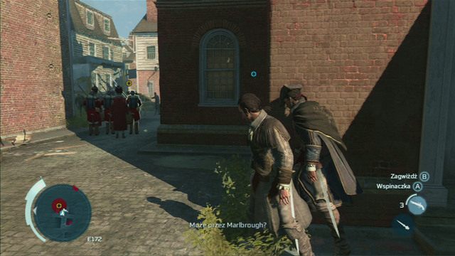 Podążając za oddziałem, staraj się utrzymywać dystans oraz chować za ścianami budynków i grupkami ludzi - Sekwencja 2 - Żołnierz | Solucja Assassins Creed 3 - Assassins Creed 3 - poradnik do gry