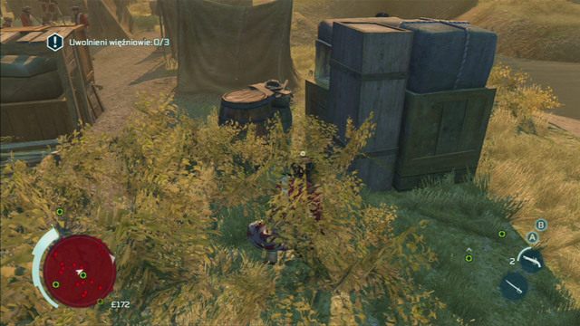 Pilnujący Indian strażnik przejedzie obok pudeł, a następnie zatrzyma się na chwilę - Sekwencja 2 - Infiltracja południowej bramy | Solucja Assassins Creed 3 - Assassins Creed 3 - poradnik do gry
