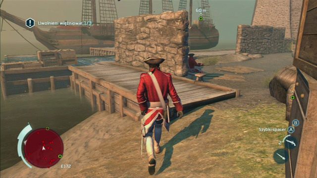 Zaraz po otwarciu pierwszych dyb, musisz jak najszybciej pobiec na koniec kamiennego murku po lewej - Sekwencja 2 - Infiltracja południowej bramy | Solucja Assassins Creed 3 - Assassins Creed 3 - poradnik do gry