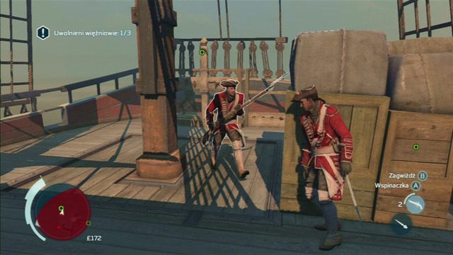 Musisz wtedy wejść na pokład, a następnie schować się ze stertą ładunku - Sekwencja 2 - Infiltracja południowej bramy | Solucja Assassins Creed 3 - Assassins Creed 3 - poradnik do gry
