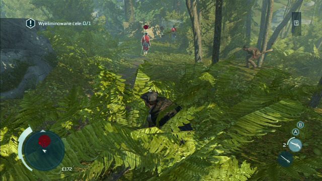 Twoim pierwszym celem jest zabicie oznaczonego czerwoną kropką żołnierza - Sekwencja 3 - Wyprawa Braddocka | Solucja Assassins Creed 3 - Assassins Creed 3 - poradnik do gry