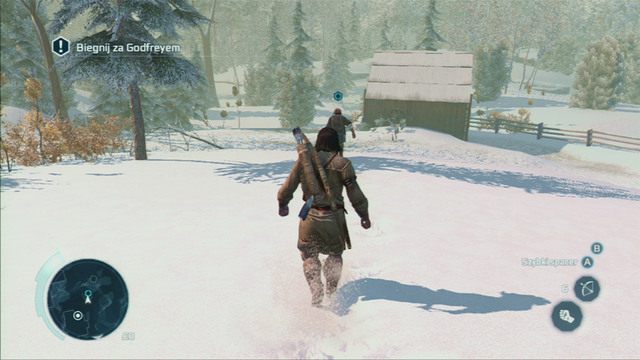 Musisz potem biec za nim szybko do strumienia, gdzie jego przyjaciel jest ściągany w kierunku wodospadu - Sekwencja 5 - Ratunek na rzece | Solucja Assassins Creed 3 - Assassins Creed 3 - poradnik do gry