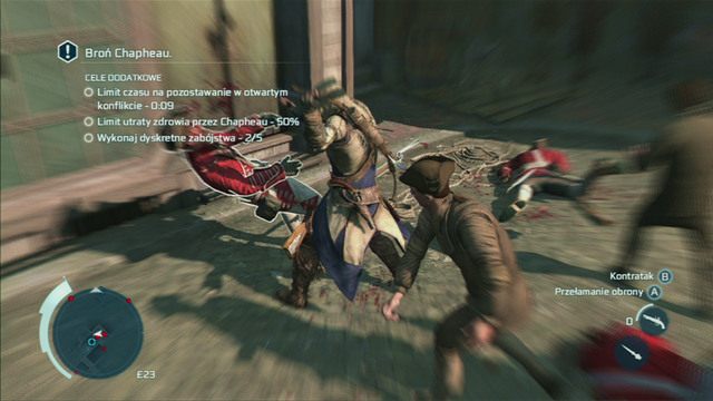 W przypadku większych grup 2-3 przeciwników pozbywaj się ukrytymi ostrzami, a następnie dobijaj pozostałych bronią palną lub błyskawicznymi kontratakami - Sekwencja 6 - Wściekły kucharz | Solucja Assassins Creed 3 - Assassins Creed 3 - poradnik do gry