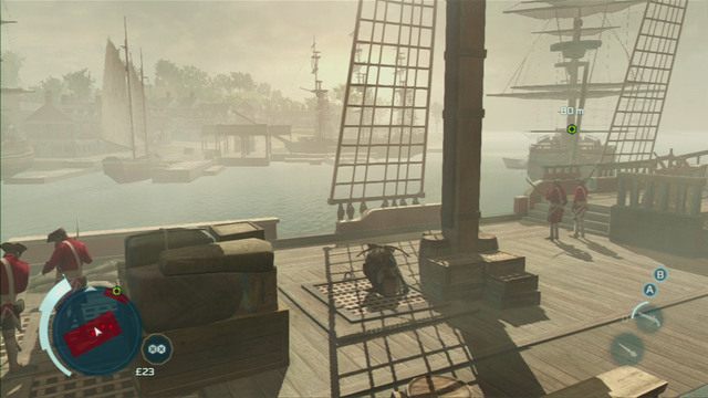 Gdy obaj przeciwnicy zostaną zlikwidowani, podejdź w zaznaczone miejsce i przytrzymaj przycisk interakcji - Sekwencja 7 - Konflikt narasta | Solucja Assassins Creed 3 - Assassins Creed 3 - poradnik do gry