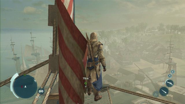 Po eksplozji wróć na wrak, wdrap się na szczyt masztu, a następnie zamień wiszącą tam flagę - Sekwencja 7 - Konflikt narasta | Solucja Assassins Creed 3 - Assassins Creed 3 - poradnik do gry