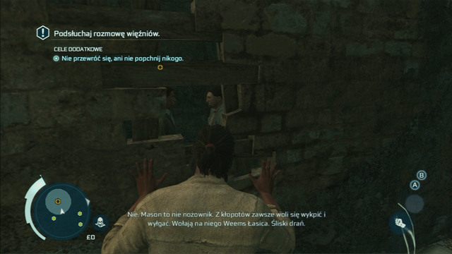 Po tym jak trafisz do więzienia, podejdź do dziury w ścianie i posłuchaj rozmowy współwięźniów - Sekwencja 8 - Więzienie Bridewell | Solucja Assassins Creed 3 - Assassins Creed 3 - poradnik do gry