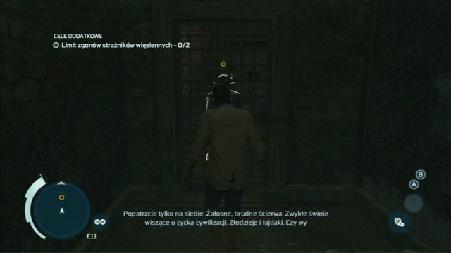 Gdy trafisz już do ciemnicy, okradnij stojącego przy kratach strażnika i wyjdź na zewnątrz - Sekwencja 8 - Więzienie Bridewell | Solucja Assassins Creed 3 - Assassins Creed 3 - poradnik do gry