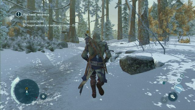 Po ich zbadaniu pobiegnij do zaznaczonej na mapie zielonej strefy i zacznij ścigać woźnicę - Sekwencja 9 - Brakujące zapasy | Solucja Assassins Creed 3 - Assassins Creed 3 - poradnik do gry