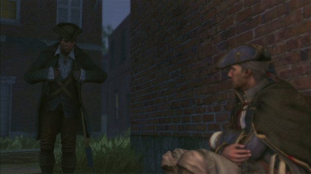 Przytrzymując przycisk interakcji musisz ściągnąć z ciała ubranie, kończąc w ten sposób wspomnienie - Sekwencja 9 - Ojciec i syn | Solucja Assassins Creed 3 - Assassins Creed 3 - poradnik do gry